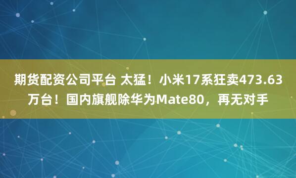 期货配资公司平台 太猛！小米17系狂卖473.63万台！国内旗舰除华为Mate80，再无对手